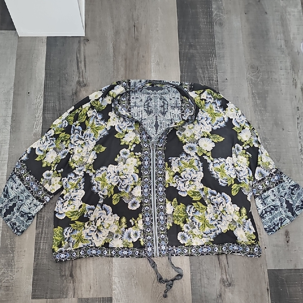 Boho Free People Blue and Green Patterned Jacket (A)